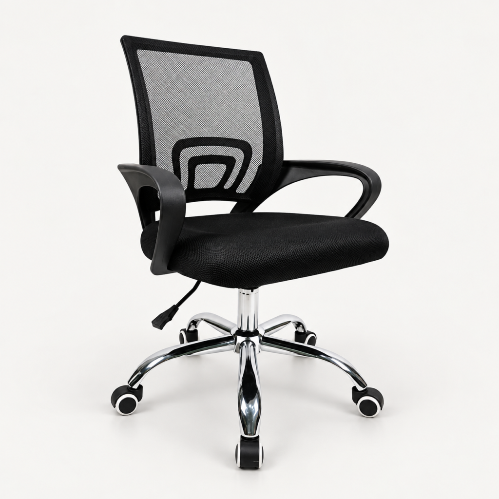 Kursi kantor 3005 mesh hitam dengan sandaran tangan dan kaki chrome beroda