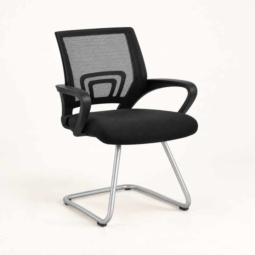 Kursi Hadap Aldo Mesh Hitam Kaki Cantilever Chrome