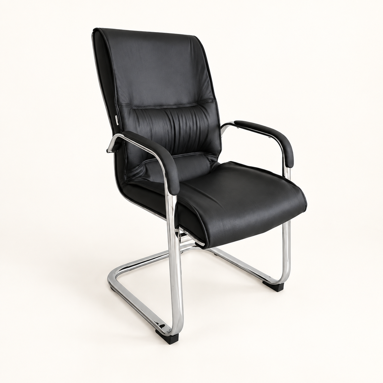 Kursi hadap H011 hitam berbantalan dengan kaki cantilever chrome