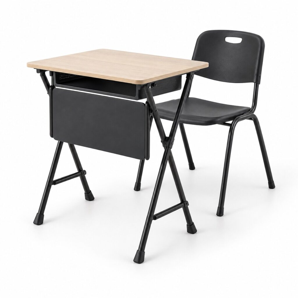 Meja ujian siswa SK Exam 06 dengan kursi hitam