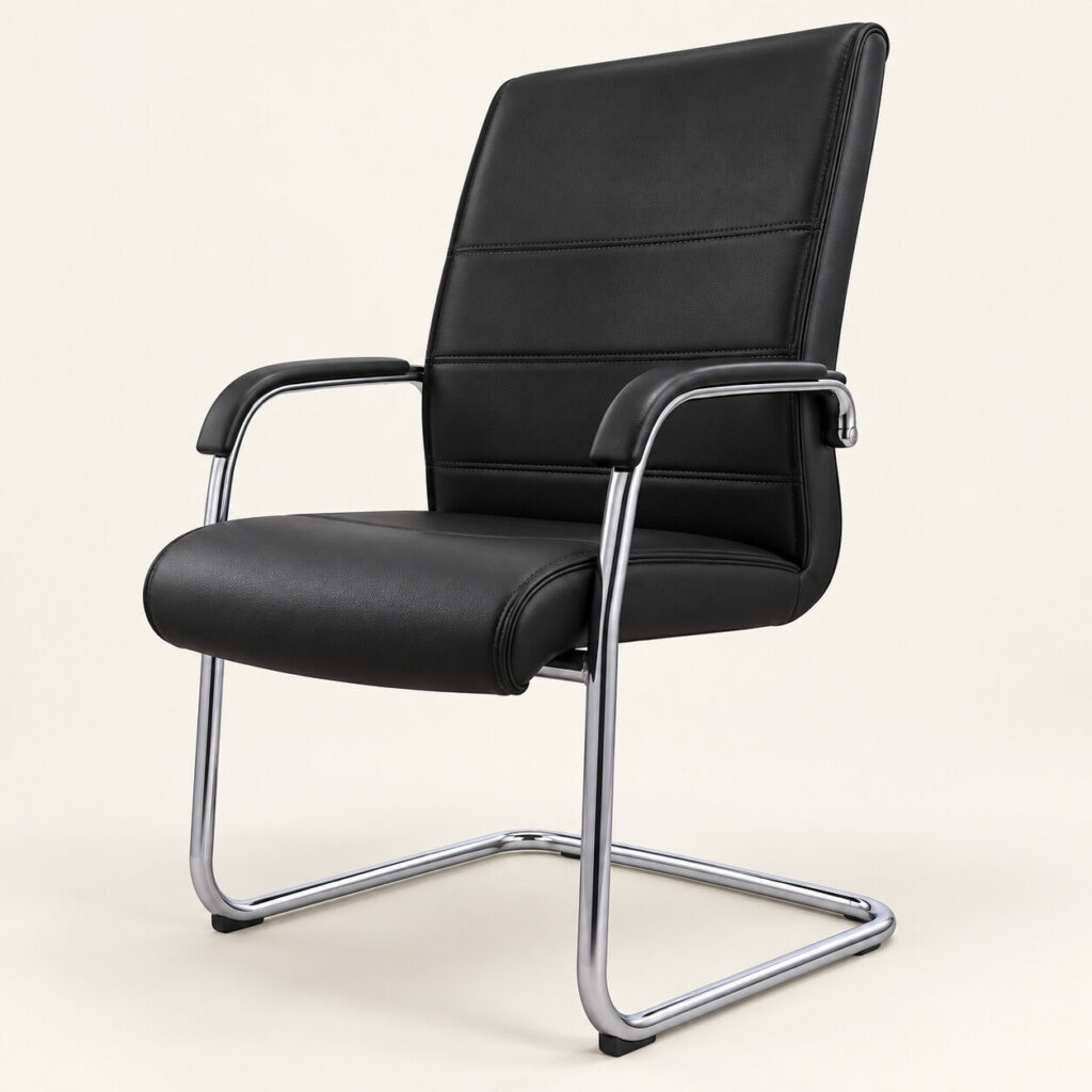 Kursi hadap KOENIG H-011 hitam dengan armrest dan kaki kantilever krom tanpa roda