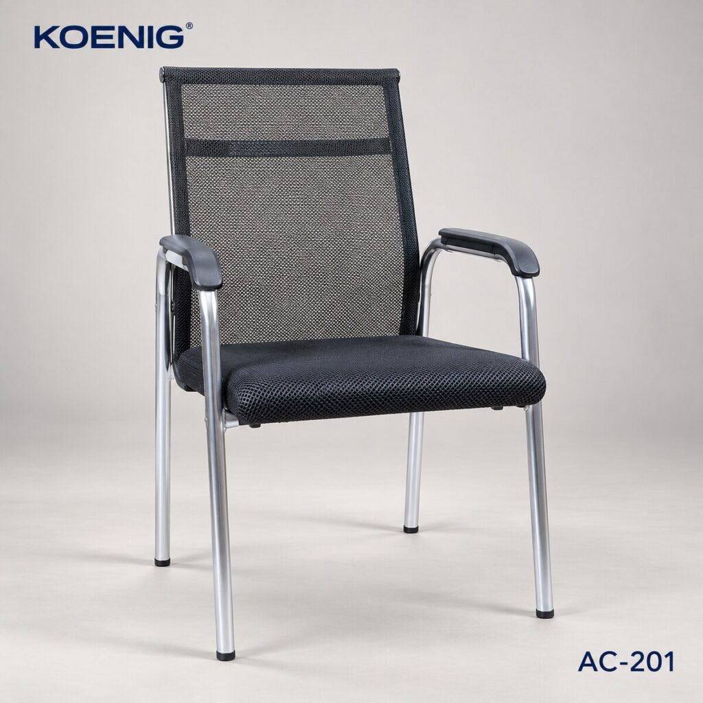 Kursi hadap jaring KOENIG AC-201 hitam dengan armrest dan empat kaki krom
