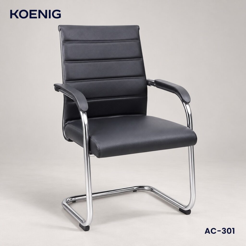 Kursi hadap kantor KOENIG AC-301 hitam dengan armrest dan kaki kantilever krom
