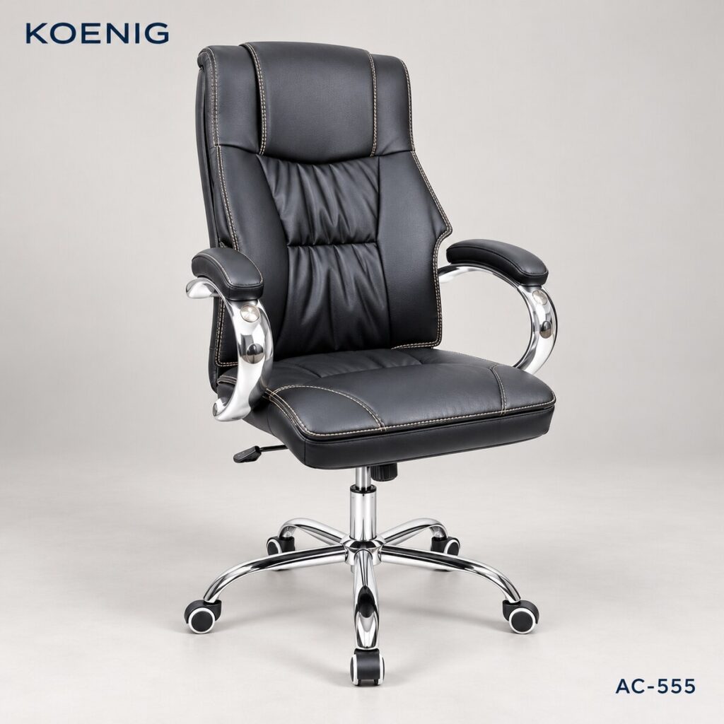 Kursi kantor direktur KOENIG AC-555 hitam dengan sandaran tinggi dan armrest berbantalan