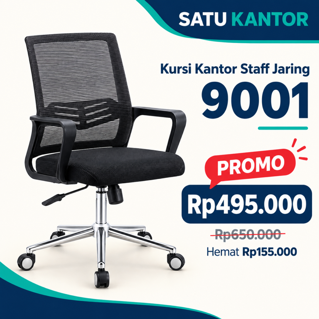 Kursi kantor staff jaring 9001 hitam dengan harga promo Rp495.000