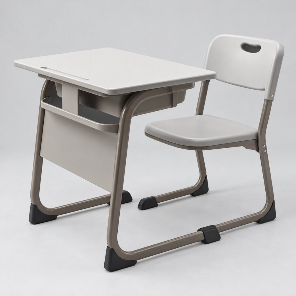 Set meja kursi siswa SHC-10 Grey dengan laci full plat besi