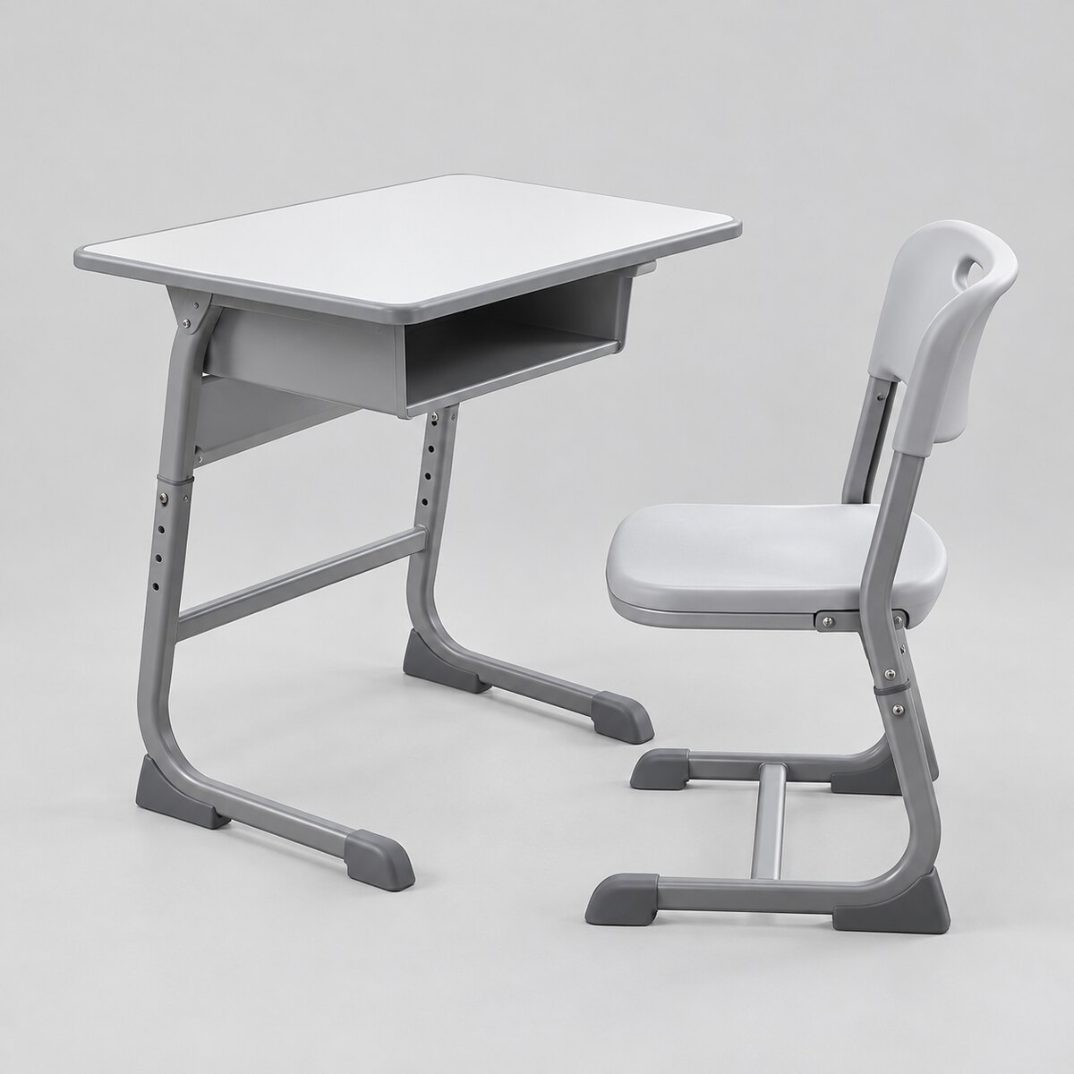 Set meja kursi siswa SHC-12 Grey adjustable dengan tinggi dapat diatur dan laci plat besi